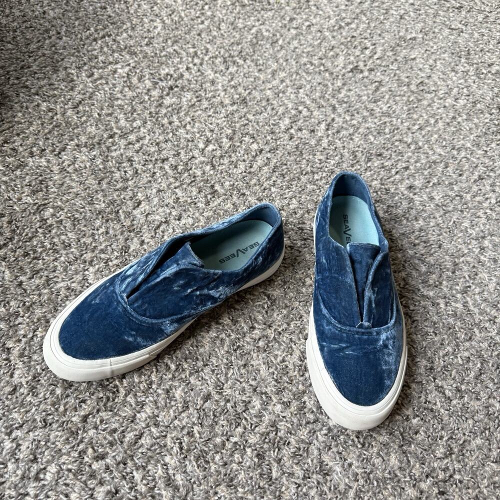 SeaVees Womens 10 Sunset Strip Slip On Sneakers Shoe Blue Crushed Velvet Casual